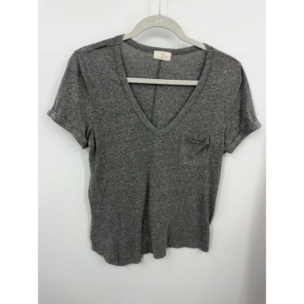 t.la V-Neck Pocket Tee Women XS Grey Asymmetrical Hem Short Sleeve Anthropologie